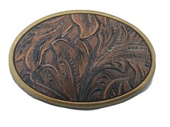 Oden Leaf Pattern USA Made 2 3/4 X 2 inches Belt Buckle in Box