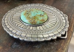 Teal Turquoise Stone Belt Buckle Silver Concho Fits 1.5 Inch Strap