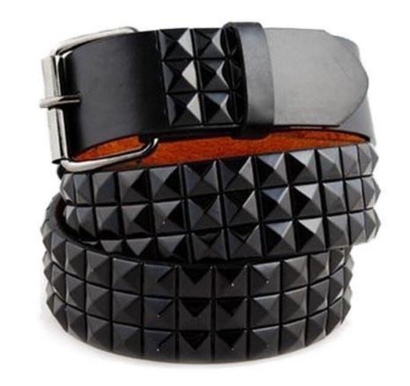 Unisex Men Women Silver Metal Pyramid Studded Leather Belt Punk Rock Goth Emo
