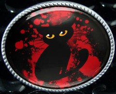Black Cat Glowing Eyes Horror Halloween Handmade Artisan Belt Buckle