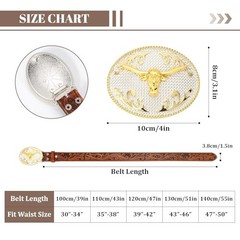 Cowboy Belts for Men Women, 35&Prime;-38&Prime; Wasit Adjustable Brown/Gold Bull Buckle