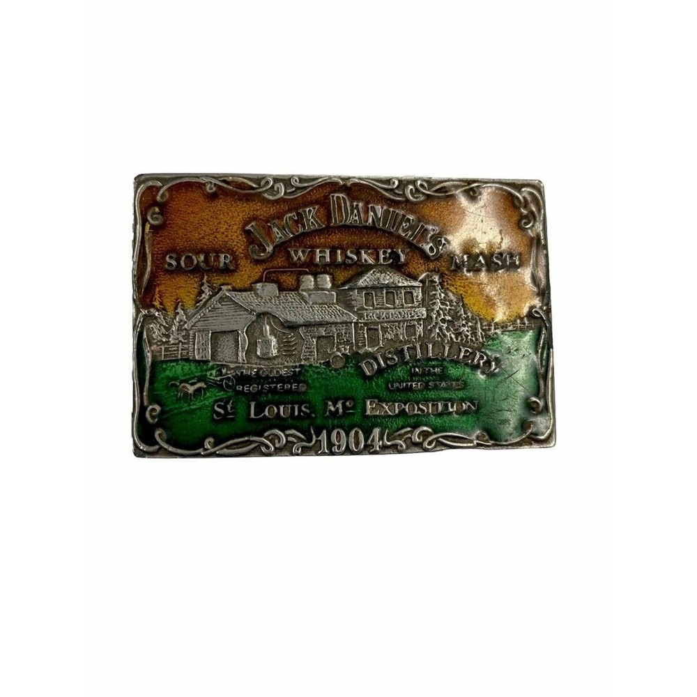 Jack Daniels Whiskey Brass Belt Buckle Sour Mash St Louis Distillery