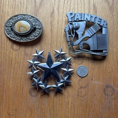 Metal Belt Buckles – Lot of 3 – Oval Stone, Paint Brush, & Star Designs
