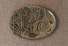 ALSA SILVER & Gold tone OVAL STANDING ROOSTER Belt Buckle