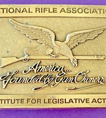 VINTAGE National Rifle Association NRA Brass Belt Buckle Gun Owners Shotgun EUC!