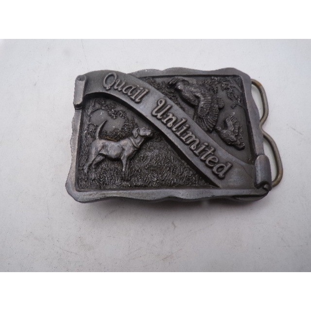 Vintage Quail Unlimited Limited Edition Belt Buckle Hunting Dog Bird Pewter Tone