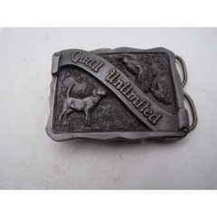 Vintage Quail Unlimited Limited Edition Belt Buckle Hunting Dog Bird Pewter Tone