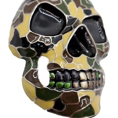 Grim Reaper Skull Belt Buckle Silver Tone Metal Camouflage Enamel 4 inch