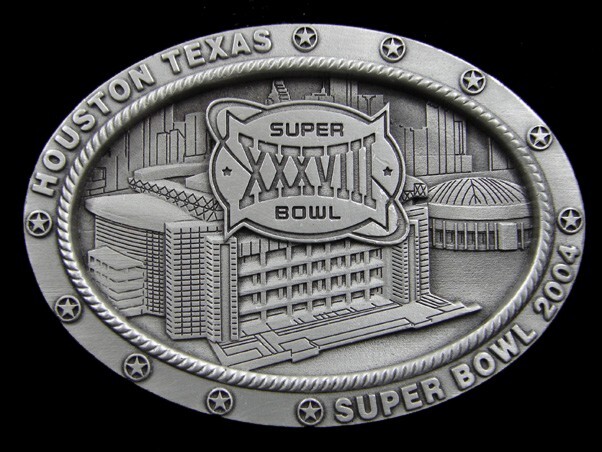 SA07128 *NOS* 2004 **SUPER BOWL XXXVIII** SPORTS COMMEMORATIVE BELT BUCKLE