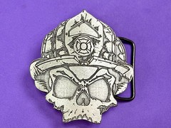 Firefighter Fireman Skull Wearing Helmet Promo Black Helmet Apparel Belt Buckle