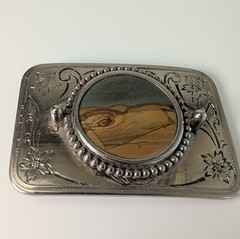 Vintage Landscape Jasper Stone Western Silver Tone Belt Buckle