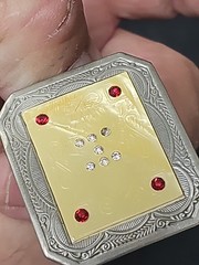 Vintage Victorian Silver Plate Belt Buckle – Celluloid Inlay with Crystal & Red