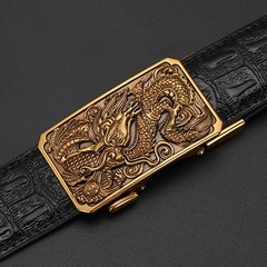 Men&rsquo;s Gold Tone Metal Animal Print Automatic Latch Belt Buckle 1.5in Rectangular