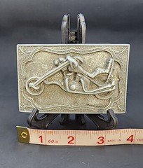 VINTAGE MOTORCYCLE CHOPPER THEME BELT BUCKLE – BRASS #860; VGC 1970s