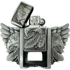 Eagle Head and Wings Refillable Flip Top Lighter in a Belt Buckle Combo