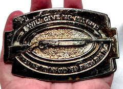 Belt Buckle VTG Cast Brass 1976 Give Up My Gun Pry Cold Dead Fingers From It