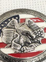Men&rsquo;s Belt Buckle Freedom America Flag USA Patriotic Eagle Silver Tone