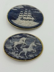 TWO Genuine Inlay Hand Crafted Stone USA Belt Buckles