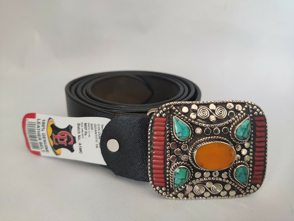 Tibetan Silver Belt Buckle Leather waist trap Turquoise Coral Clasp, B39