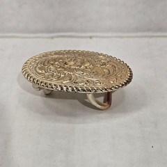 Vtg Crumrine El Arturo Bronze Western Belt Buckle Gold Floral Scroll Rope Edge