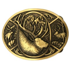 Elk`s Head Western Cowboy Solid Brass Copper Mens Belt Buckle Vintage Classic