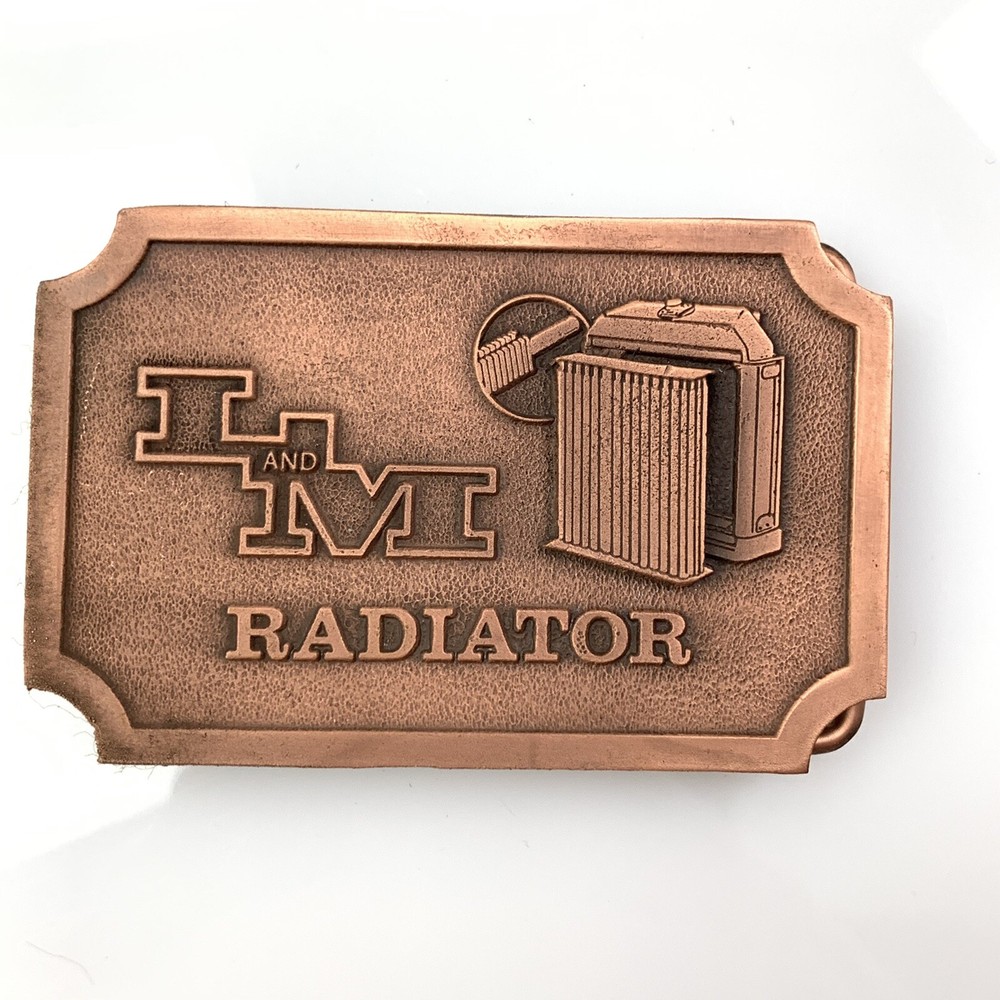 Vtg Advertising L & M Radiator High Relief Belt Buckle Hit Line