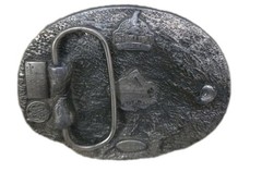 Siskiyou Carpenter Belt Buckle 1991 Pewter Hammer Saw Tape Measure Tool Design