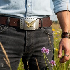 Men Western Silver Metal Buckle Square Gold Eagle Flying American Bird Accessory