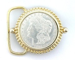 Gold Color REAL 1921 Morgan Silver Dollar Belt Buckle EPBB51