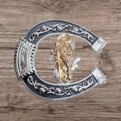 Cowboy Belt Buckle For Men Saint Jude 4.25&Prime;x3.75&Prime; Black Tone/Silver/Gold
