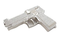 Gun Belt Buckle Iced Style Silver Metal Full of Rhinestones Revolver Pistols Men