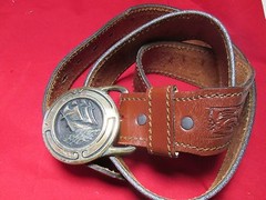 Vintage Tech Ether Guild Solid Brass Glory of the Seas 1974 Leather Belt