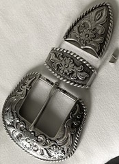 BELT BUCKLES 3pc Buckle Set 1.5 inch Western Floral Scroll Rope Edge Silver NWOT