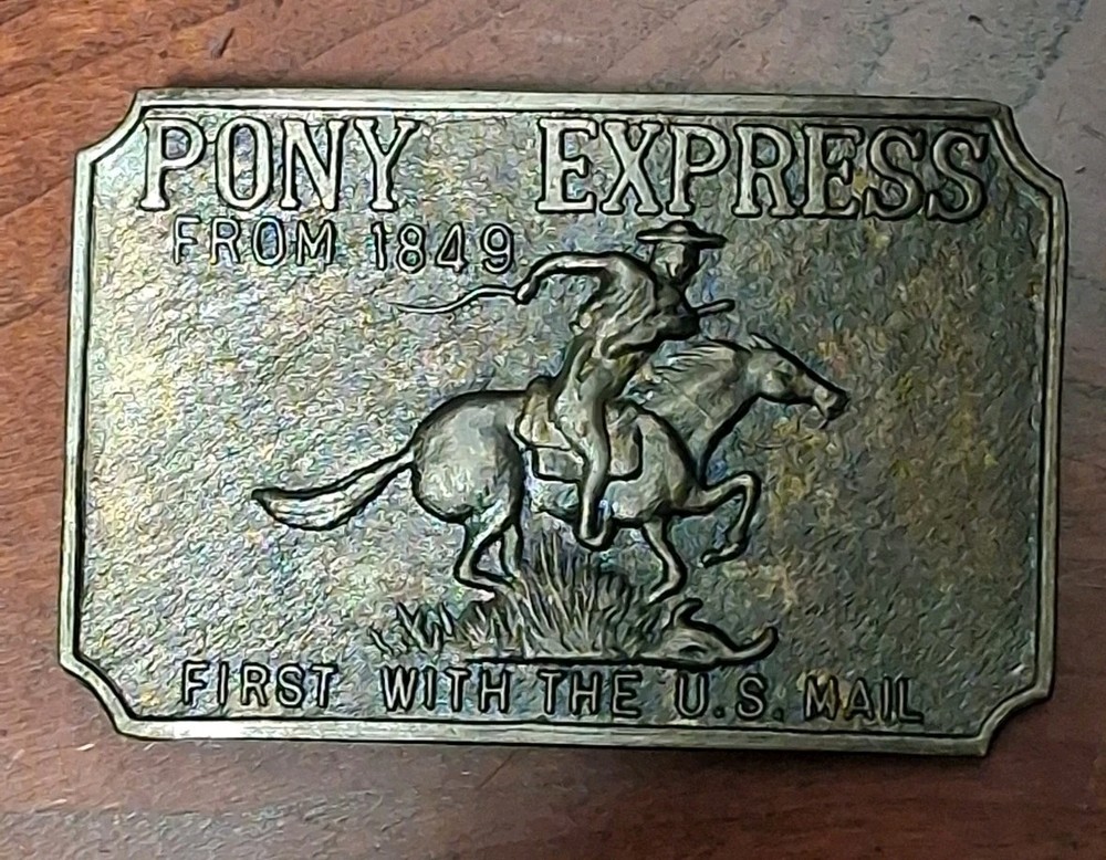 Vintage Pony Express Belt Buckle Copper Bronze Color