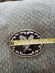Vintage belt buckle black silvertone eagle W u.s.a.