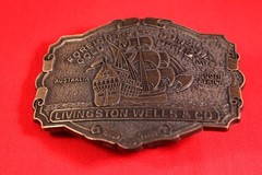 Vintage 3.5&Prime; Livingston Wells & Co Merchant Sailing Ship Belt Buckle
