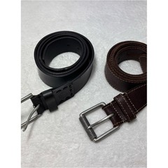 Timberland Black and Brown Set of 2 Leather Belts with Metal Buckle Size L 38-40