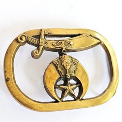 1980 Baron Shriners Masonic Belt Buckle Solid Brass Scimitar Pharaoh Star Vtg