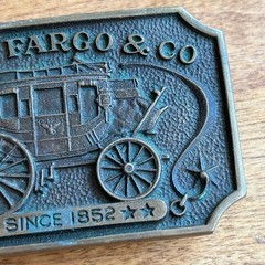 Wells Fargo and Co Stagecoach Brass Belt Buckle Vintage 1973