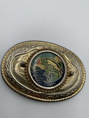 Men&rsquo;s Oval Western Engraved Fish Belt Buckle Gold Tone Fits 1.5&Prime; USA