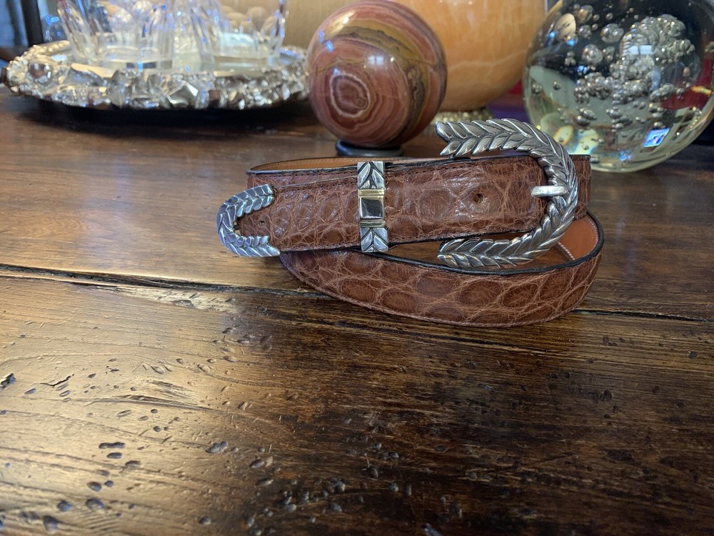 Arnold Goldstein Sterling Silver Belt Buckle 14K Gld 37-39-1.25” JR Belt 🐊✅