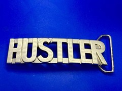 HUSTLER Block Letter Word Statement Cutout Silver Color WIDE Belt Buckle