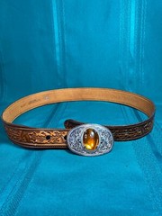 Tex Tan Full Grain Cowhide Belt Size 36 Tool Silver Buckle Polished Amber Stone