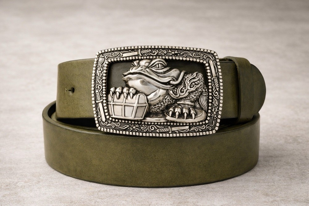 Artistic Money Frog Belt Buckle – Antique Silver Statement