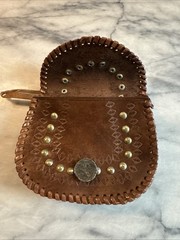 Vintage Boho Festival Leather Belt Bag Pouch Studs Hand Tooled 5.5”W X 4.5”H