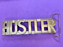 HUSTLER Block Letter Word Statement Cutout Silver Color WIDE Belt Buckle