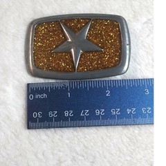 Y2K Silver Gold Glitter Star Belt Buckle Western Celestial Rectangle 2.75in