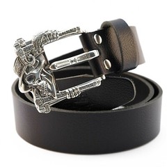 German silver skull belt buckle « Jolly Roger », Pin type Skeleton belt buckle