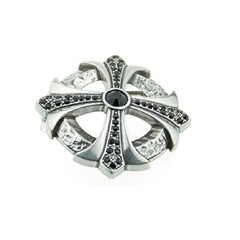 Gothic Cross Belt Buckle in Antique Silver with Black Crystals