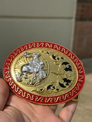 Western Buckle Oval Gold Silver Red Horse Rider Cowboy 2 » Hebillas Vaqueras